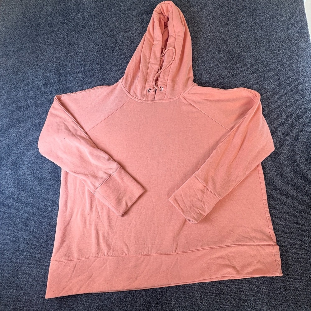 Danskin Hoodie Womens XL Coral Pink Fleece Lined Raglan Sleeve Pullover Winter